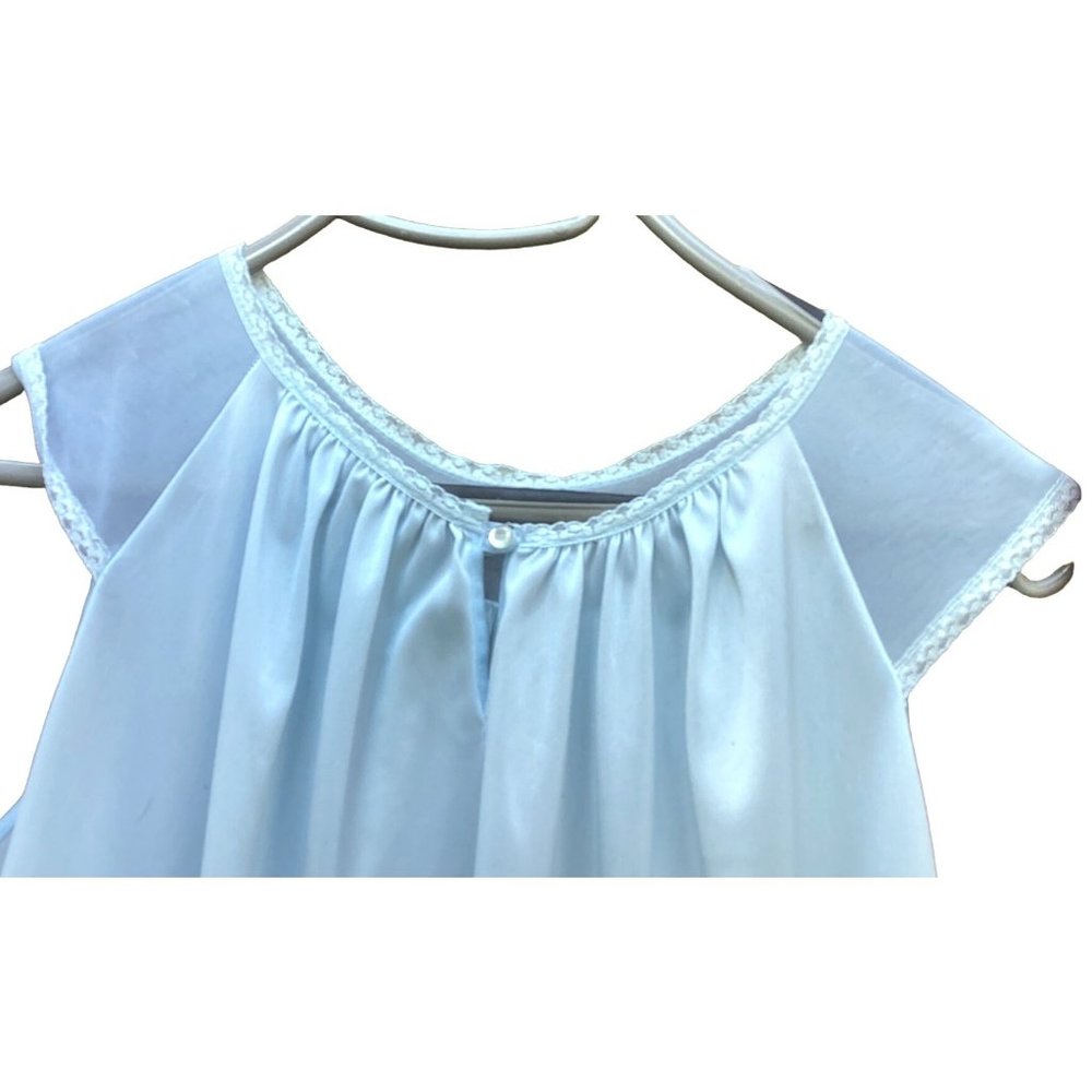 Vintage 1970s Sheer Blue Nightie Nightgown Lace Trim Attached flowers Sz M/L - Picture 5 of 5